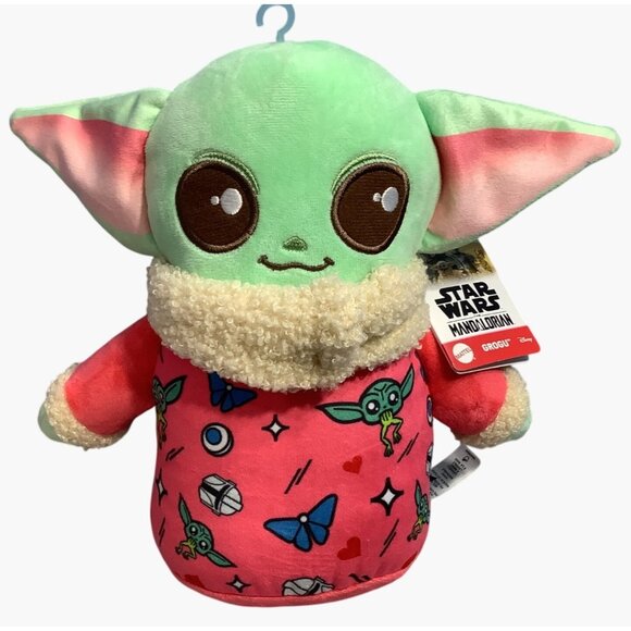 Star Wars Mandalorian Grogu Plush 8" Baby Yoda In Red Sherpa Sweater Valentines - Picture 1 of 7